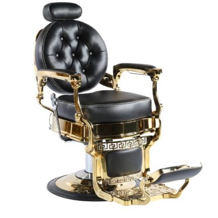 Bandilo Thron – luxuriöser Vintage-Friseurstuhl – schwarzes Leder & goldene Ausführung