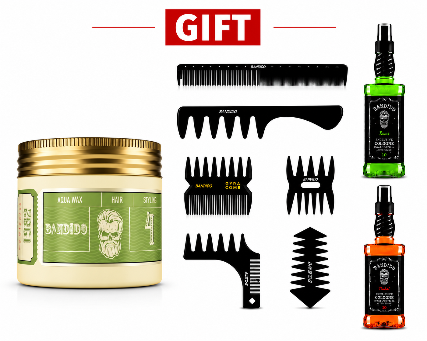 ChatGPT Image 31. Juli 2026, 19_09_11 Bandido Aqua Hair Wax Nr 4. 1 stuk 125ml + 6-delige Kammenset & 2x Eau Du cologne 150ml GIFT - Image 1