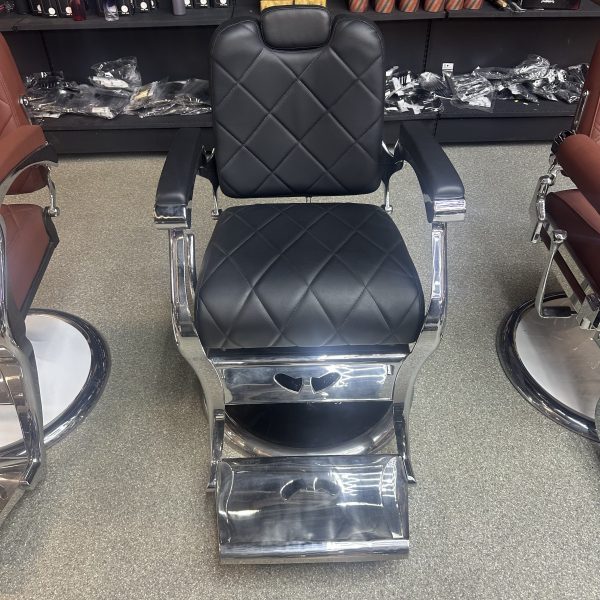 Luxury Vintage Barber Chair #26 – Black Leather & Chrome Finish - Image 5