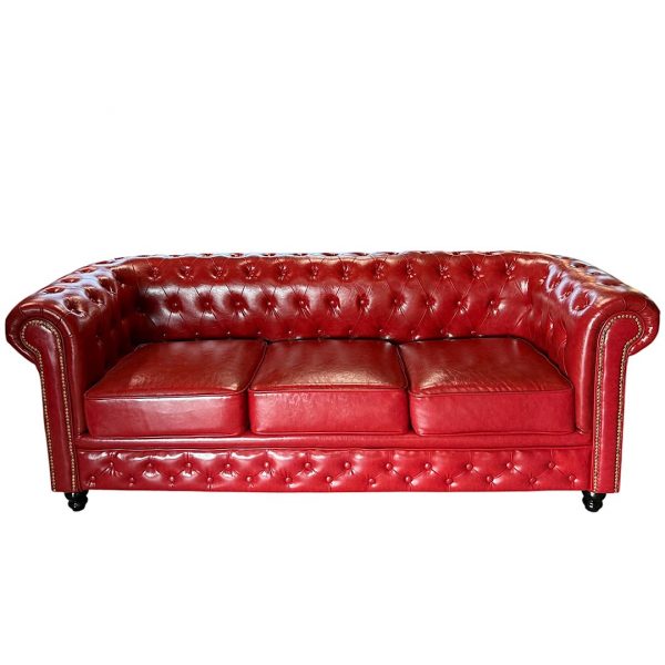 Luxury Red Chesterfield Leather Sofa – Classic Handcrafted 3-Seater - Image 1