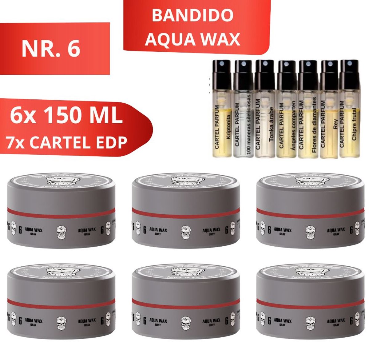 Bandido 6x Aqua Wax NR 6 - 150 ML & 7x Cartel EDP 2 ML Bandido 6x Aqua Wax NR 6 - 150 ML & 7x Cartel EDP 2 ML