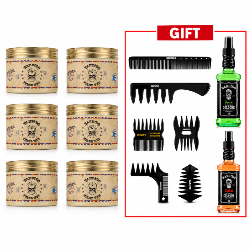 Bandido Spider Fiber Wax 6 stuuk 125ml + 6-delige Kammenset + 2x Eau Du cologne 150ml